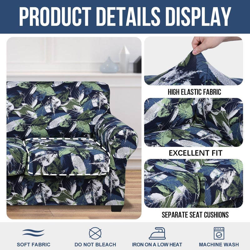hyha Couch Cover, Loveseat Covers, Floral Pattern, Stretch, Printed, 3 Pieces, Sofa Slipcovers, for 2 Separate Cushion Couch Sofa, Washable Furniture Protector for Dogs(Loveseat, Leaves) - Image 4